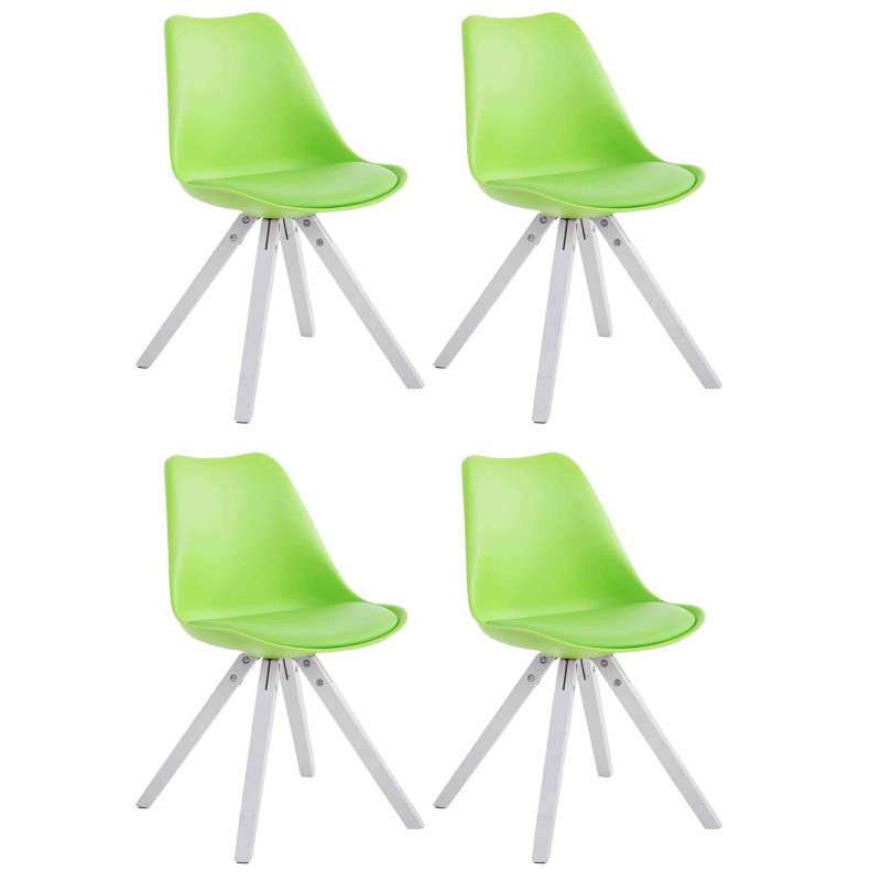 Lot de 4 chaises Toulouse, simili cuir blanc, carré vert
