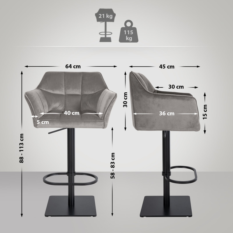 Tabouret de bar Damaso B en velours gris