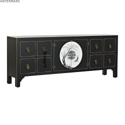 Meubles de télévision DKD Home Decor Noir Oriental Blanc Doré Blanc/Noir Métal Sapin Bois MDF 130 x 26 x 51 cm