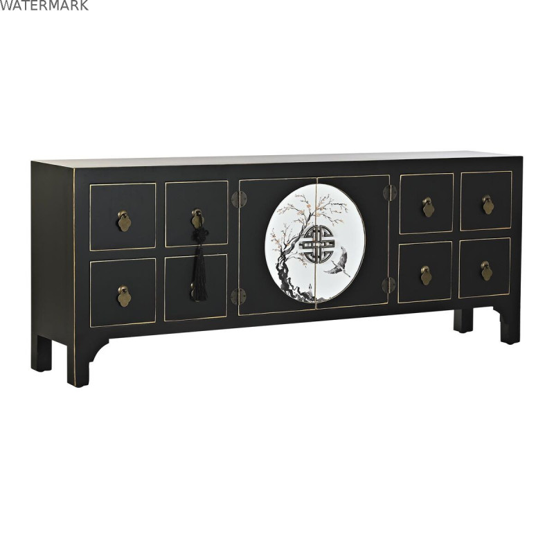 Meubles de télévision DKD Home Decor Noir Oriental Blanc Doré Blanc/Noir Métal Sapin Bois MDF 130 x 26 x 51 cm Meubles de télévision DKD Home Decor Noir Oriental Blanc Doré Blanc/Noir Métal Sapin Bois MDF 130 x 26 x 51 cm