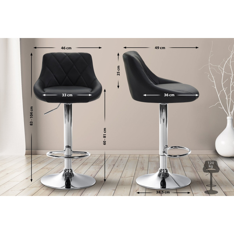 Tabouret de bar Lazio similicuir chromé noir