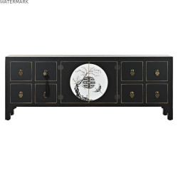 Meubles de télévision DKD Home Decor Noir Oriental Blanc Doré Blanc/Noir Métal Sapin Bois MDF 130 x 26 x 51 cm