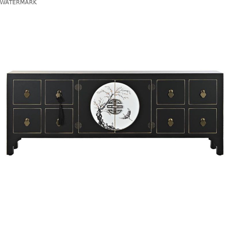 Meubles de télévision DKD Home Decor Noir Oriental Blanc Doré Blanc/Noir Métal Sapin Bois MDF 130 x 26 x 51 cm