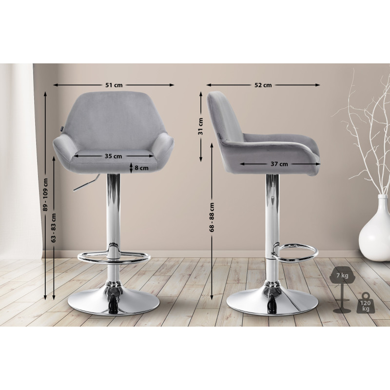 Tabouret de bar Braga velours gris chrome