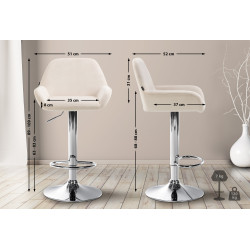 Tabouret de bar Braga velours chrome crème