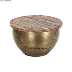 Table Basse DKD Home Decor Glamour Marron Doré Métal Bois de manguier 68 x 68 x 44 cm