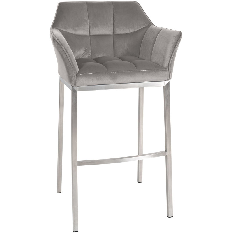 Tabouret de bar en velours Damaso E avec structure à 4 pieds gris