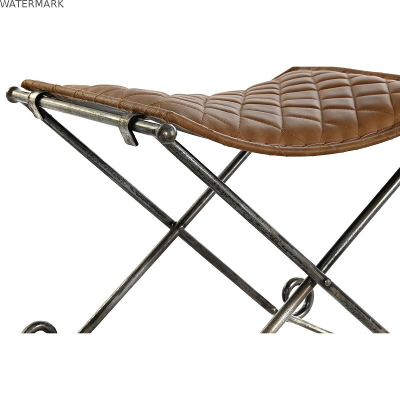 Banc de Pied de Lit DKD Home Decor Noir Métal Marron Cuir (53 x 45 x 44 cm)