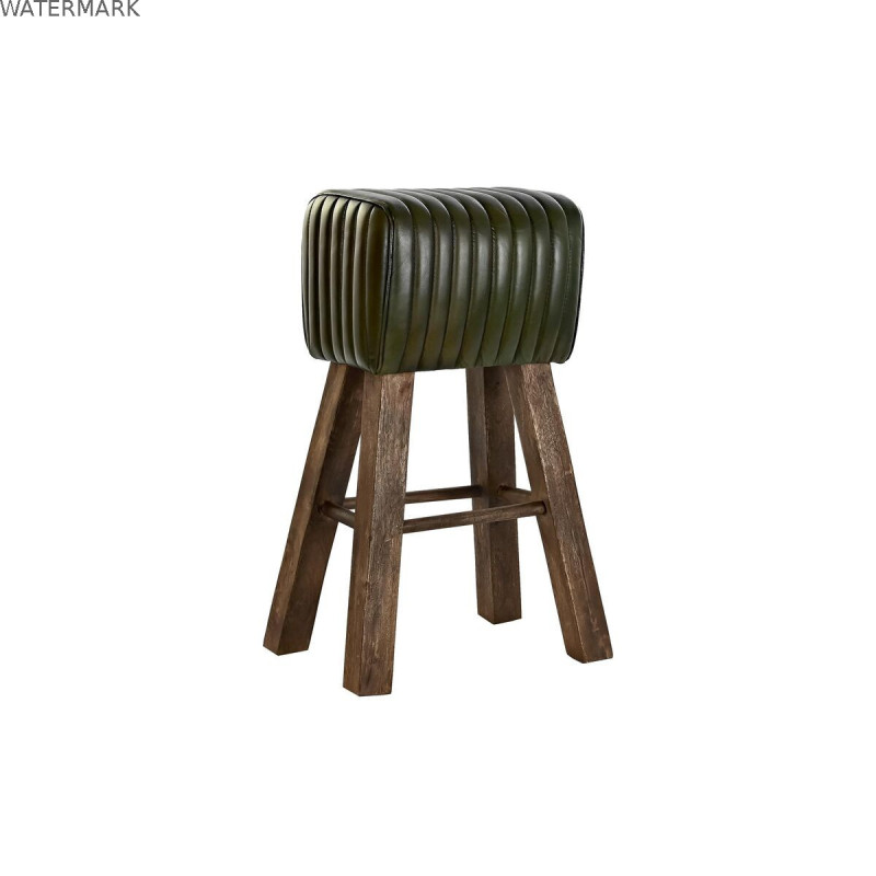 Tabouret DKD Home Decor Bois Marron Cuir Vert (41 x 30 x 79 cm)