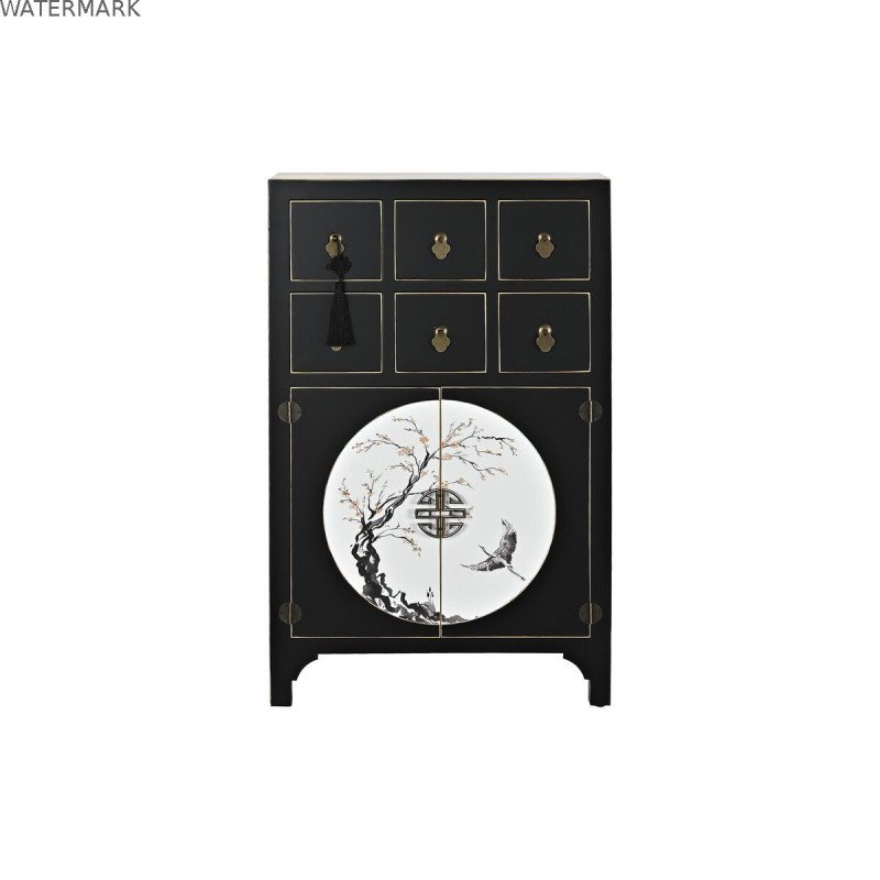 Caisson à Tiroirs DKD Home Decor Noir Doré Sapin Bois MDF Oriental 63 x 28 x 101 cm