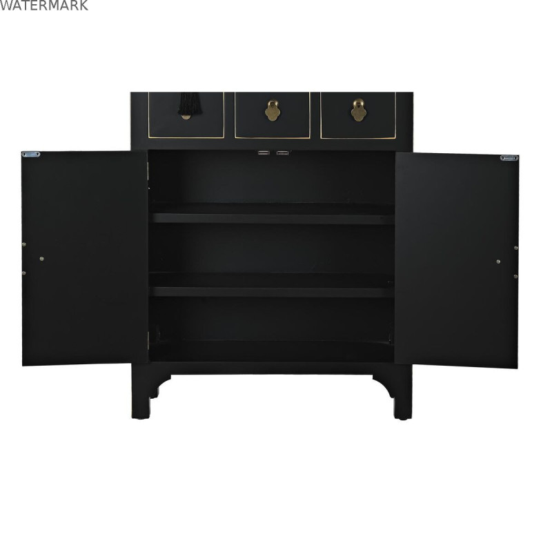Caisson à Tiroirs DKD Home Decor Noir Doré Sapin Bois MDF Oriental 63 x 28 x 101 cm