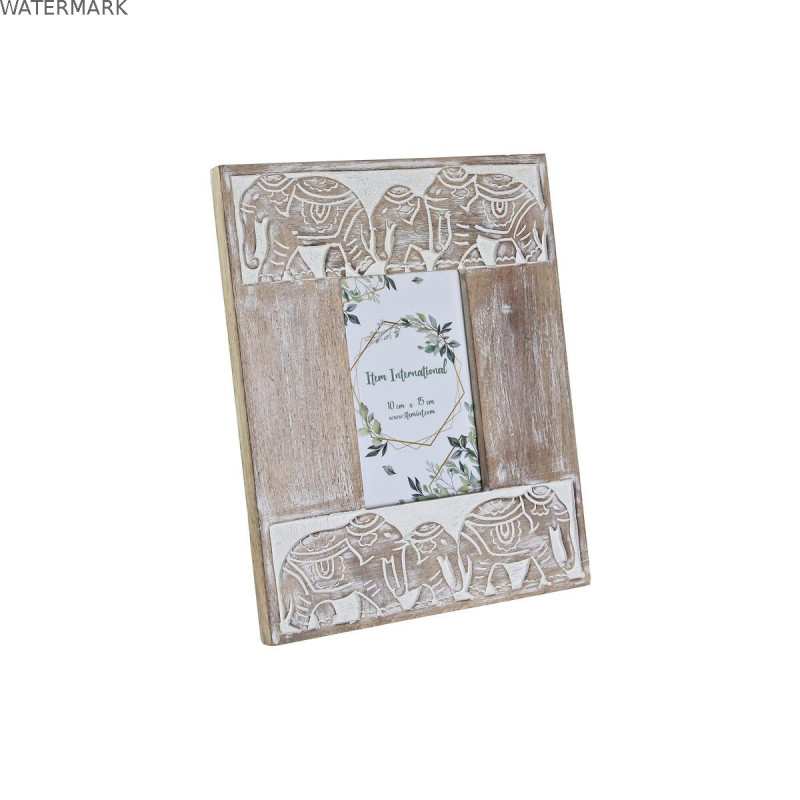 Cadre photo DKD Home Decor Verre Eléphant Marron Blanc Bois de manguier Indien (23 x 1,5 x 28 cm)