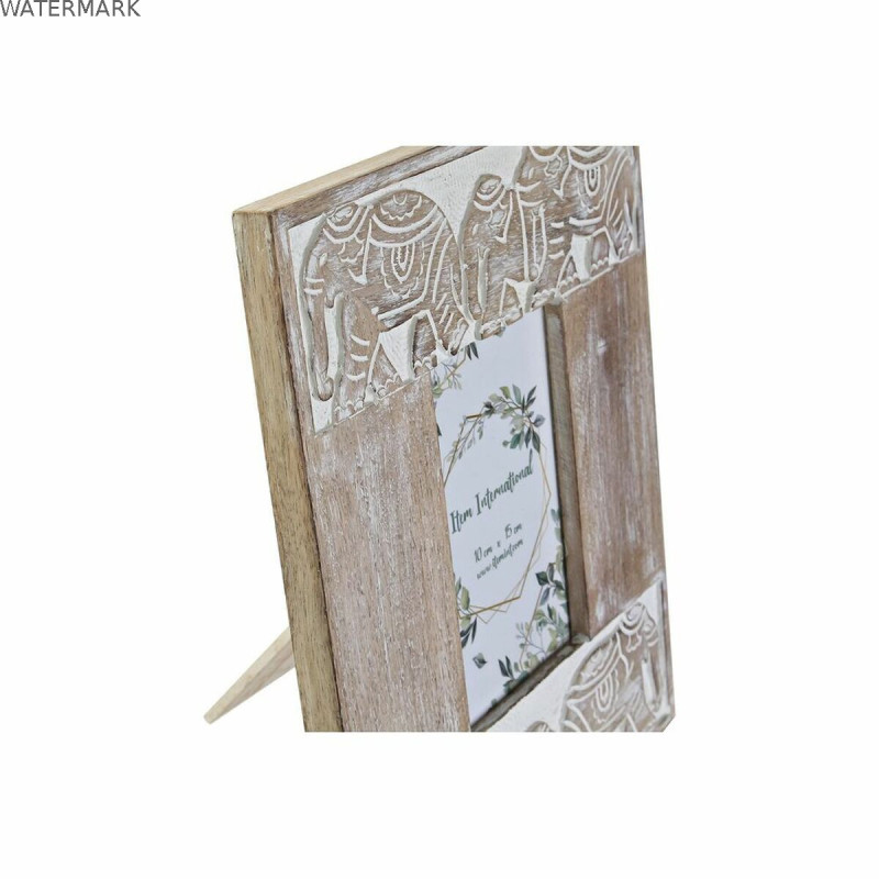 Cadre photo DKD Home Decor Verre Eléphant Marron Blanc Bois de manguier Indien (23 x 1,5 x 28 cm)