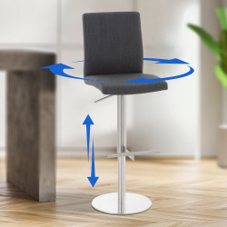 Tabouret de bar Cadiz tissu acier inoxydable gris foncé