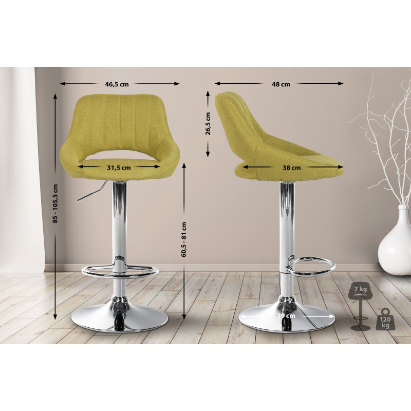 Tabouret de bar Milet tissu vert chrome