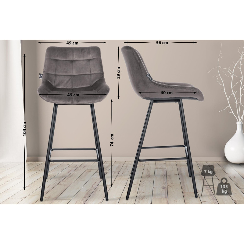 Tabouret de bar Weston en velours gris