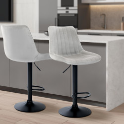 Tabouret de bar Toni velours noir gris