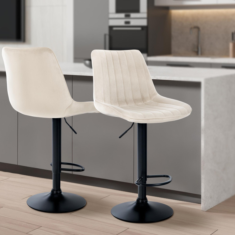 Tabouret de bar Toni velours noir crème