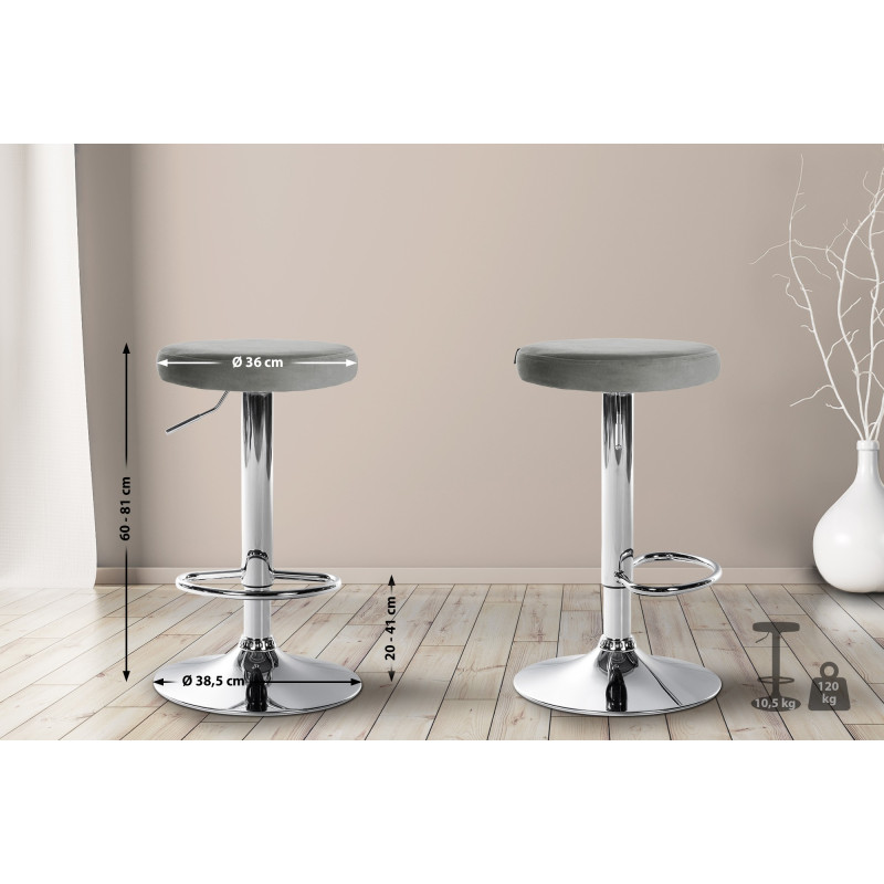 Tabouret de bar Ponte velours chromé gris