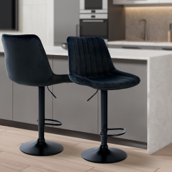 Tabouret de bar Toni velours noir noir