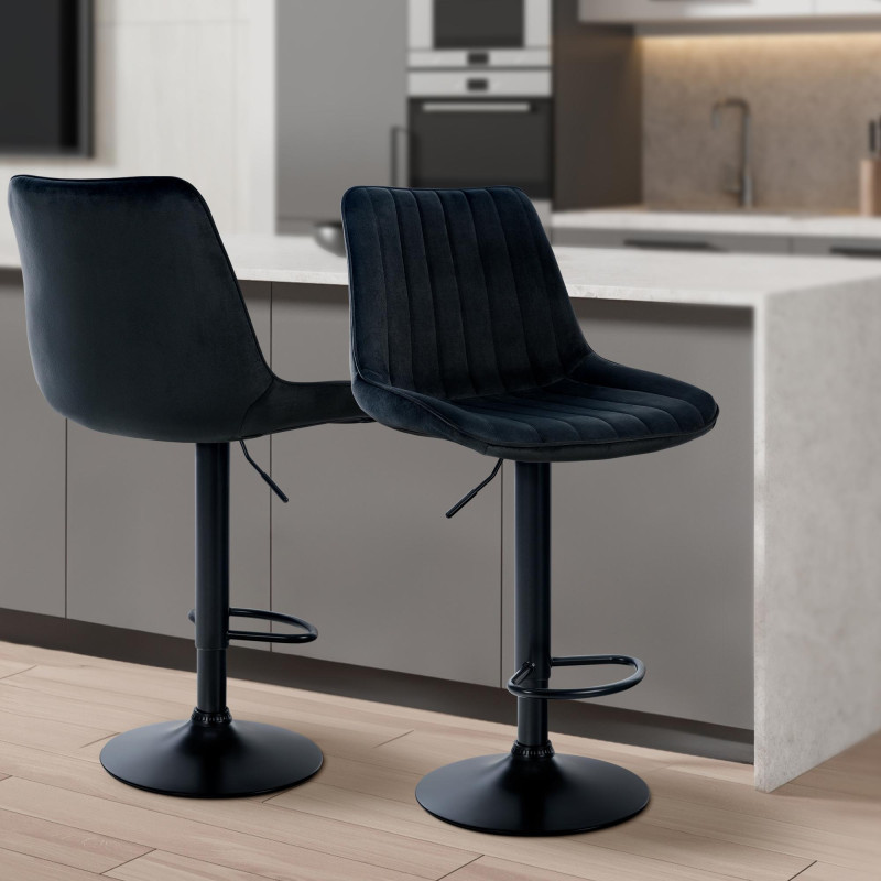 Tabouret de bar Toni velours noir noir