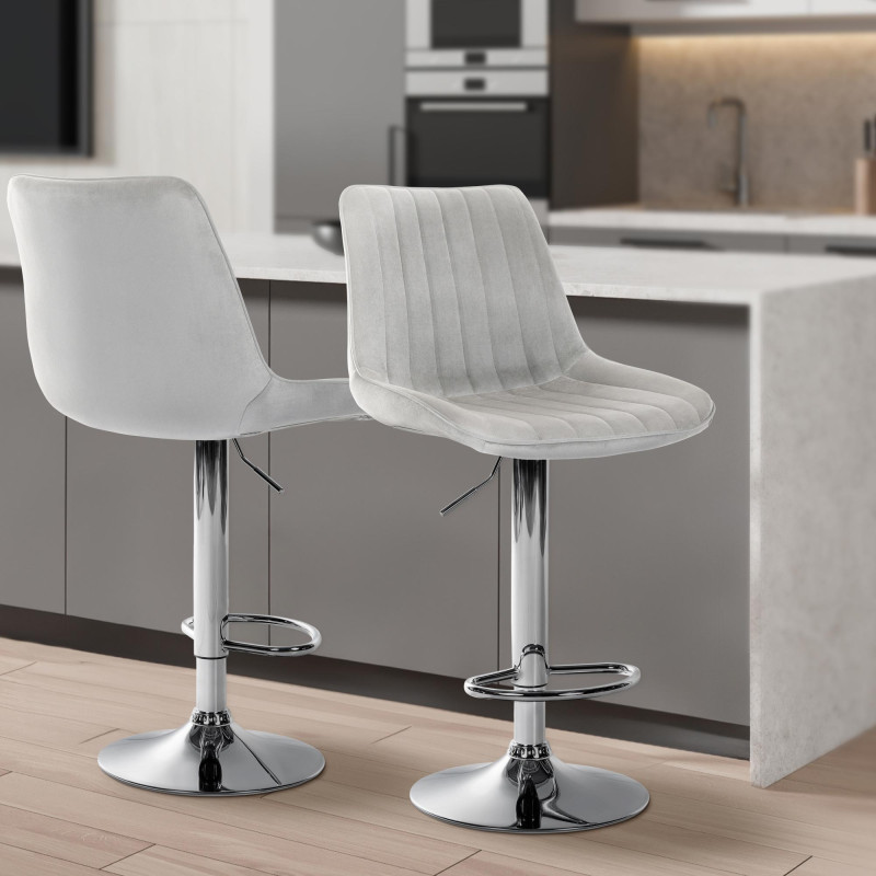 Tabouret de bar Toni velours gris chrome