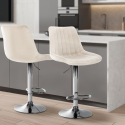 Tabouret de bar Toni velours chrome crème