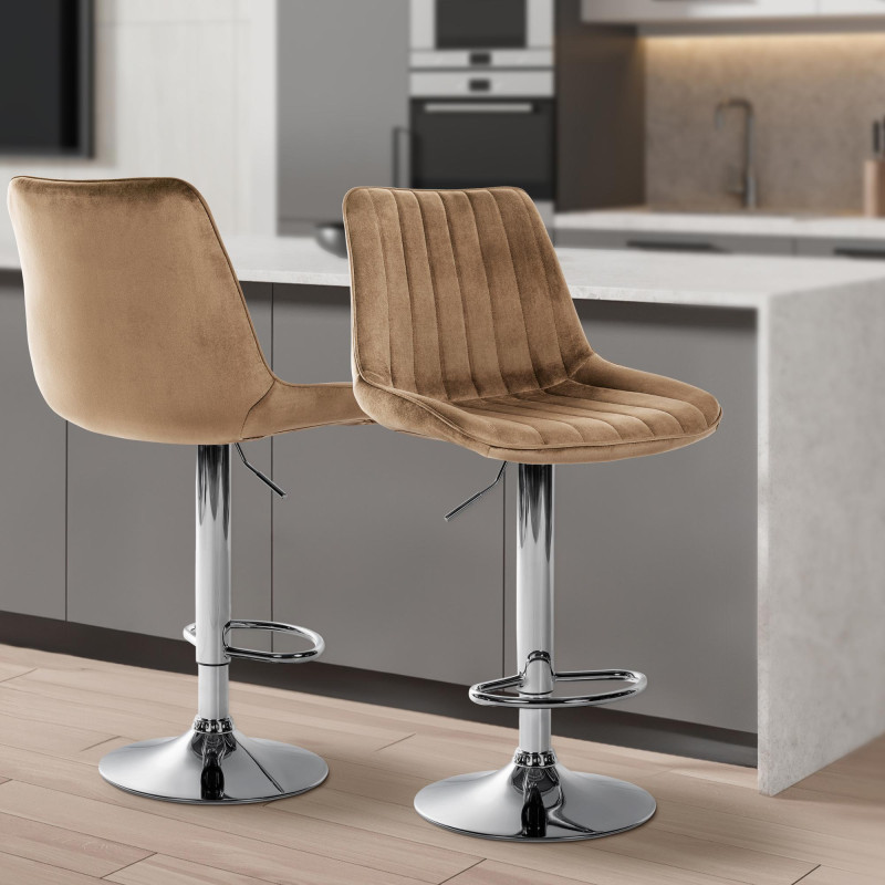 Tabouret de bar Toni velours chrome marron