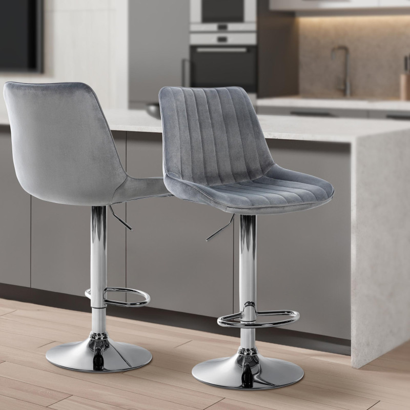 Tabouret de bar Toni velours chrome gris foncé