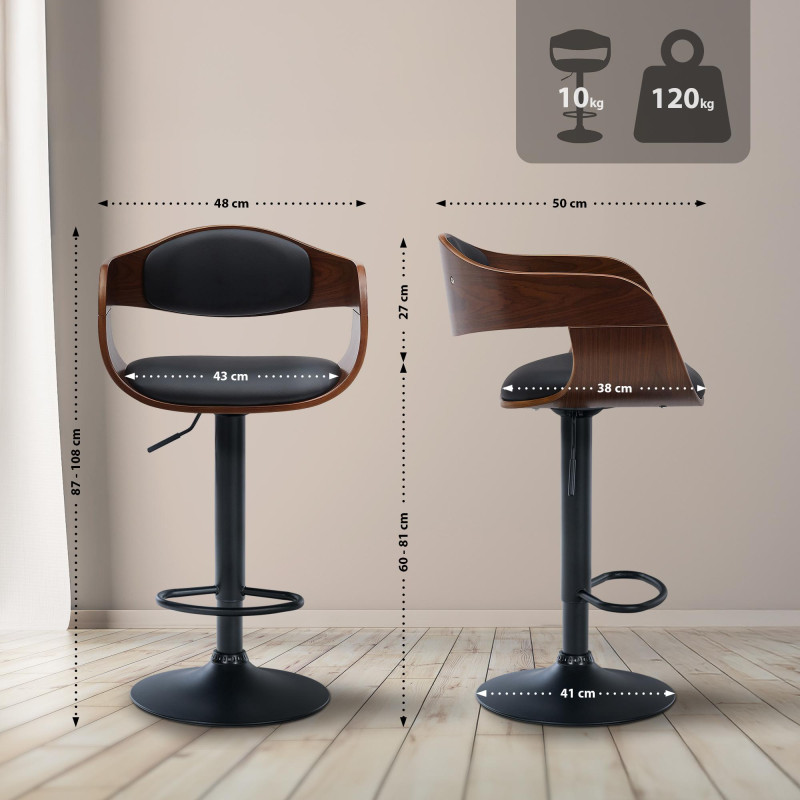 Tabouret de bar Kingston B simili cuir noyer/noir