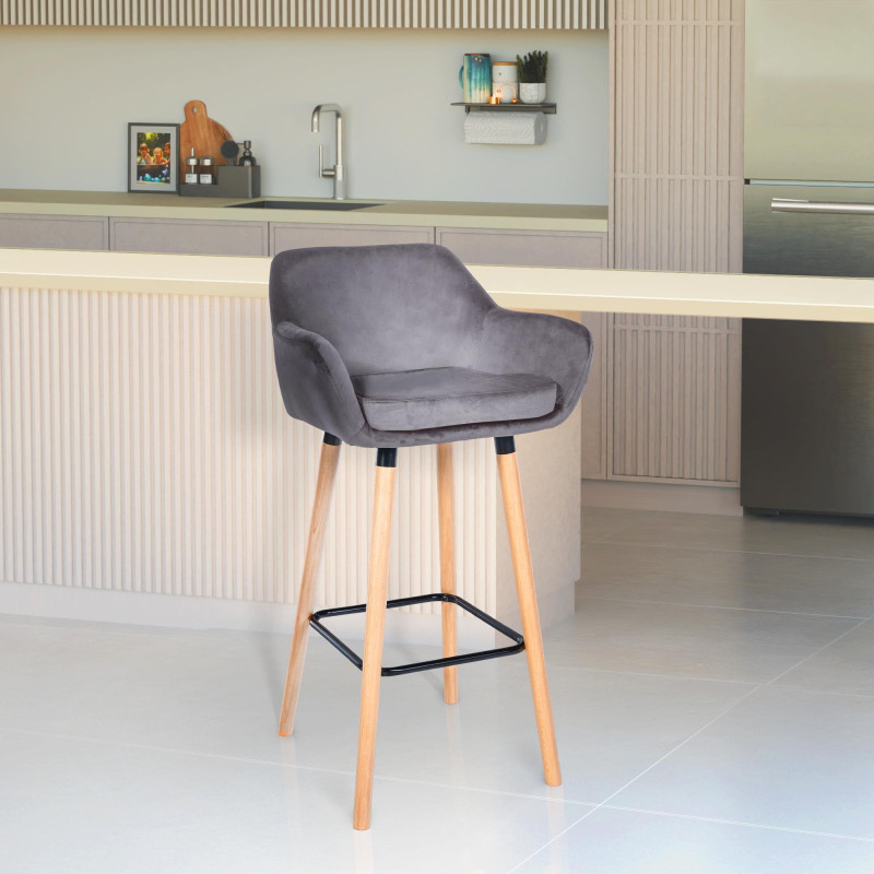 Tabouret de bar Grant en velours gris