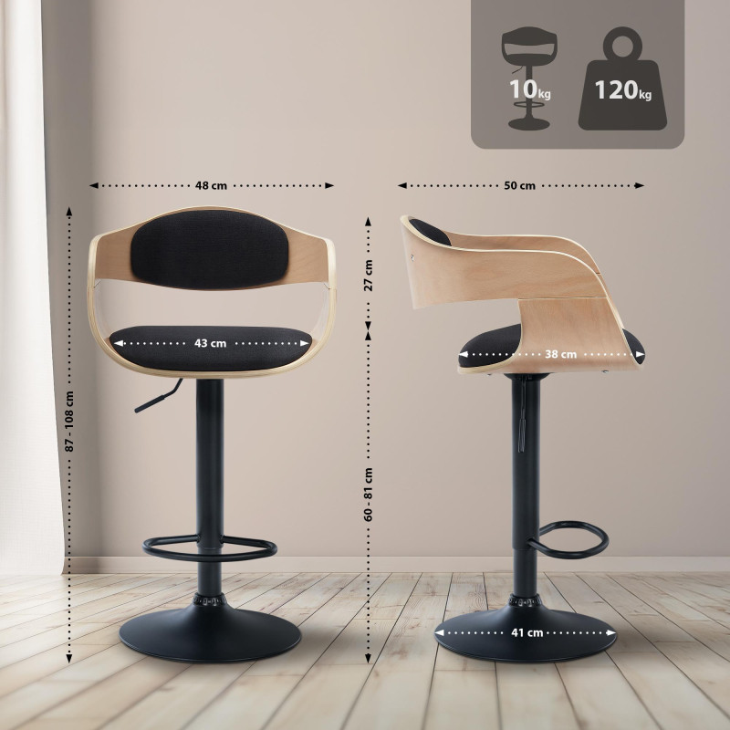 Tabouret de bar Kingston B tissu naturel/noir