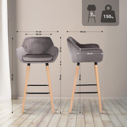 Tabouret de bar Grant velours gris