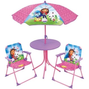 Mobilier de jardin - FUN HOUSE - Salon de jardin Gabby et la Maison Magique Table 46 x 46 cm 2 chaises pliantes parasol 125 x 10