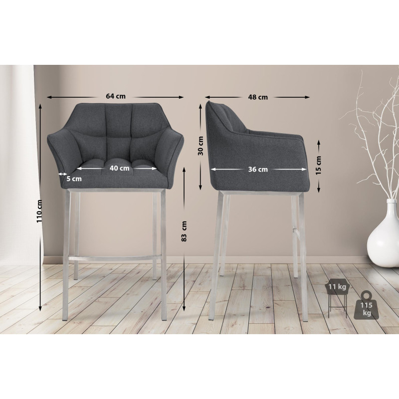 Tabouret de bar Damaso E en feutre avec structure à 4 pieds gris