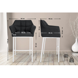 Tabouret de bar Damaso W en feutre avec structure à 4 pieds anthracite
