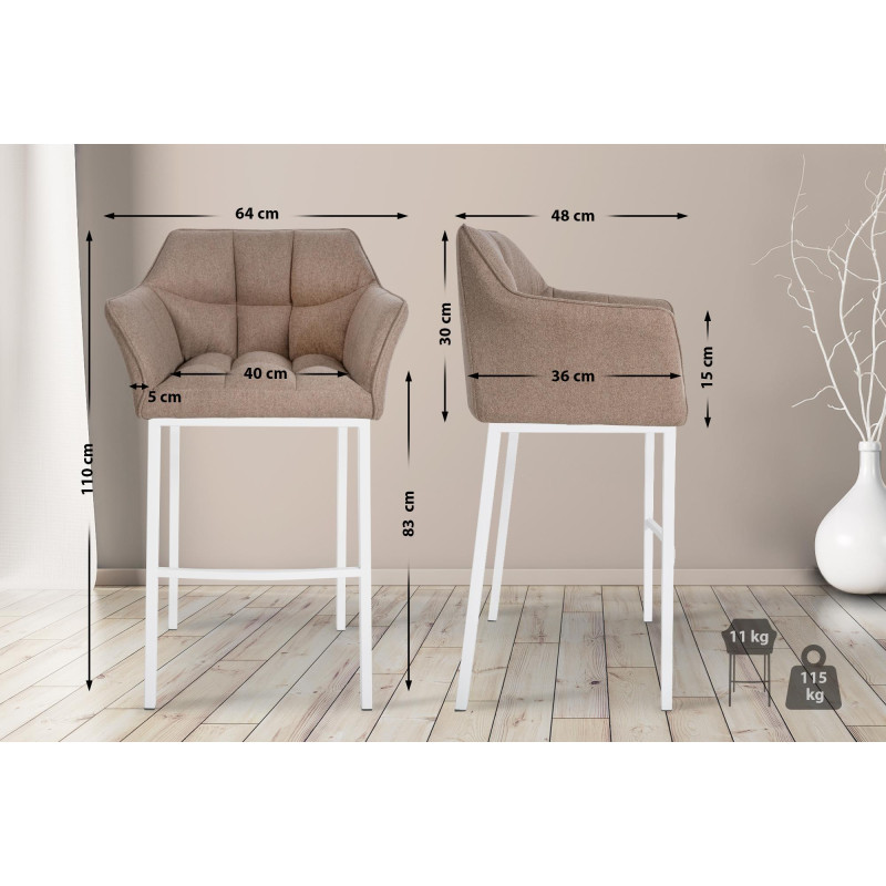 Tabouret de bar Damaso W en feutre avec structure à 4 pieds taupe