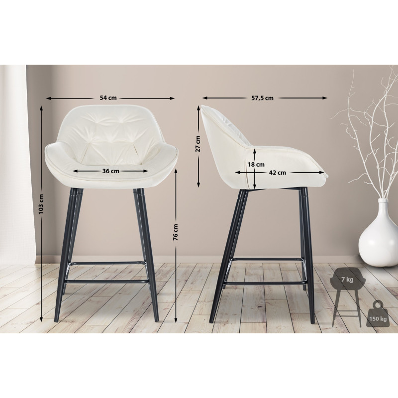 Tabouret de bar Gibson 76 velours crème