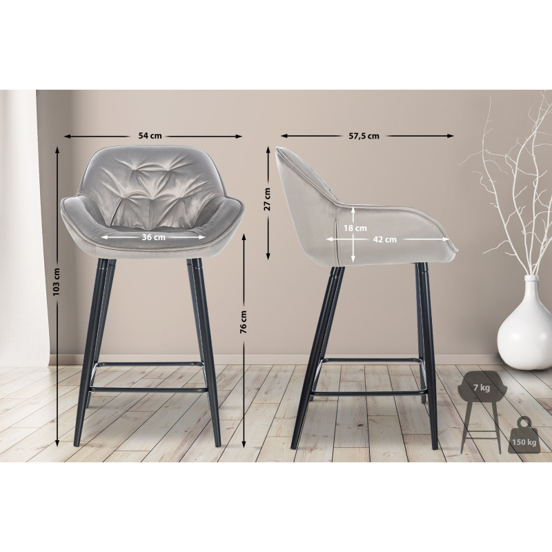 Tabouret de bar Gibson 76 en velours gris