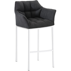 Tabouret de bar Damaso W en tissu avec structure à 4 pieds gris foncé