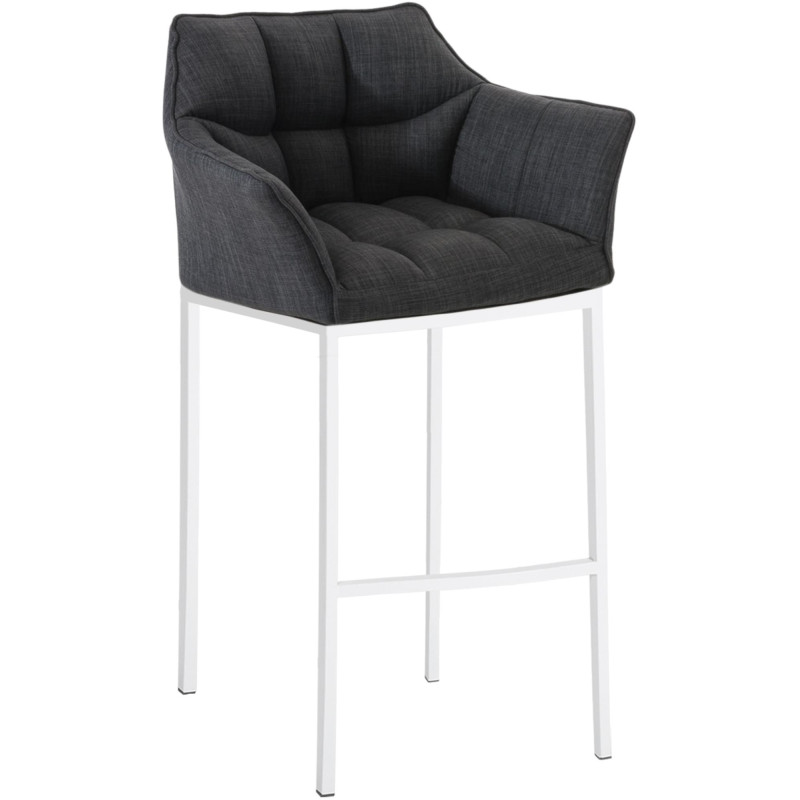 Tabouret de bar Damaso W en tissu avec structure à 4 pieds gris foncé