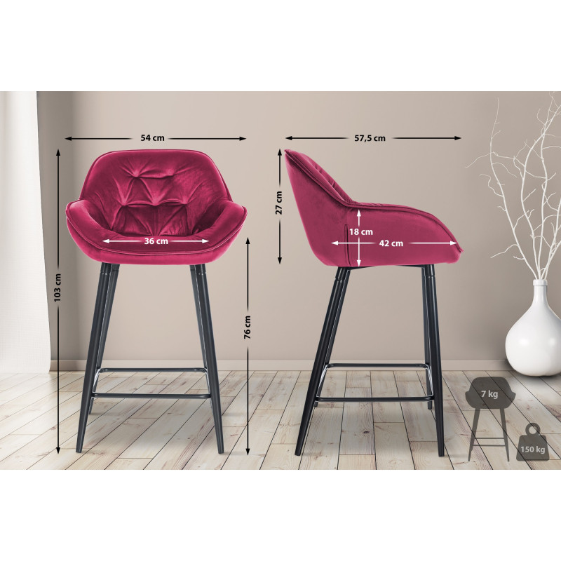Lot de 2 tabourets de bar Gibson 76 en velours violet