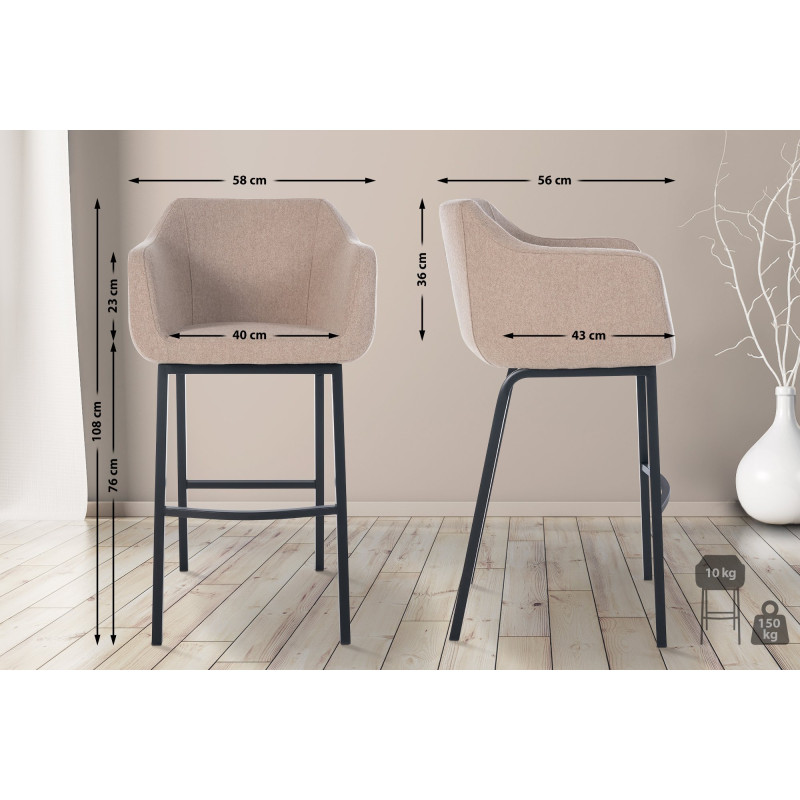 Tabouret de bar Monea B feutre taupe
