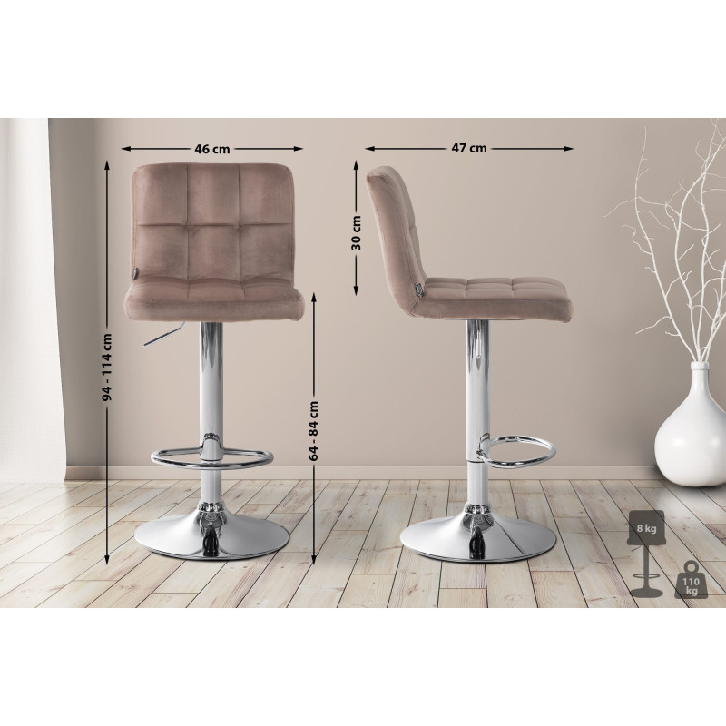 Tabouret de bar Pérou velours chrome marron