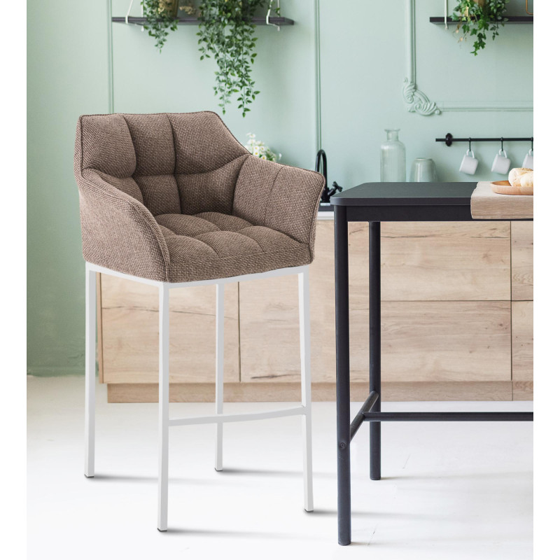 Tabouret de bar Damaso W en tissu avec structure à 4 pieds terre brune