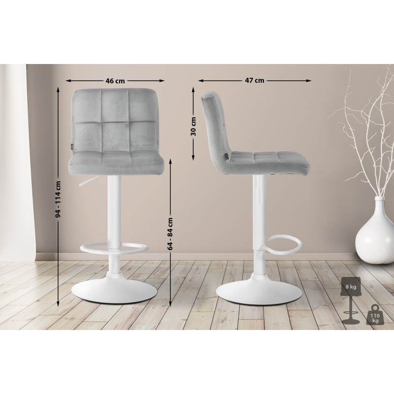 Tabouret de bar Pérou velours blanc gris