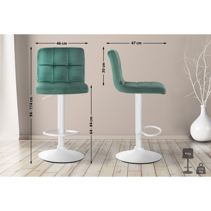 Tabouret de bar Pérou velours blanc vert