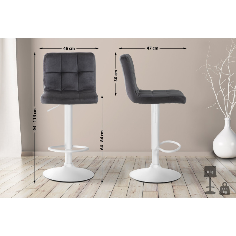 Tabouret de bar Pérou velours blanc noir