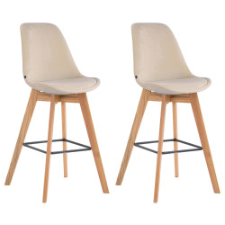 Set 2 Sgabelli Alti Scandinavi Metz In Velluto E Legno crema,natura