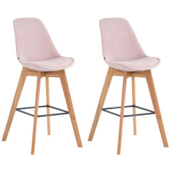 Set 2 Sgabelli Alti Scandinavi Metz In Velluto E Legno rosa,natura